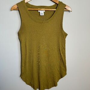 For The Republic Women's Brownish-Yellow Fine Ribbed Tank Top Size Medium Raw